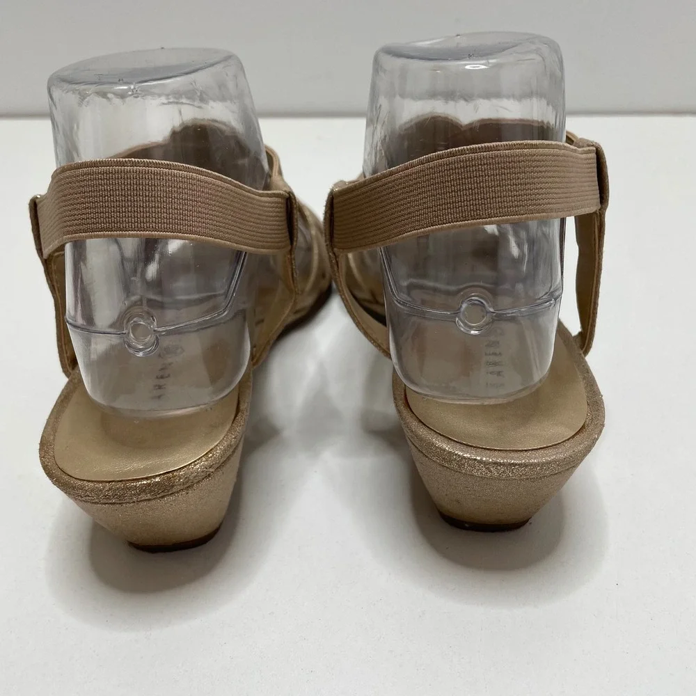 Karen Scott‎ Casha Gold Metallic Jeweled Wedge Sandals Dress 8.5M Elastic Straps